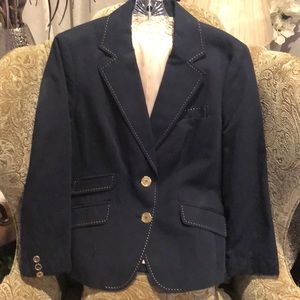 TALBOTS petites navy blue white stitching blazer
